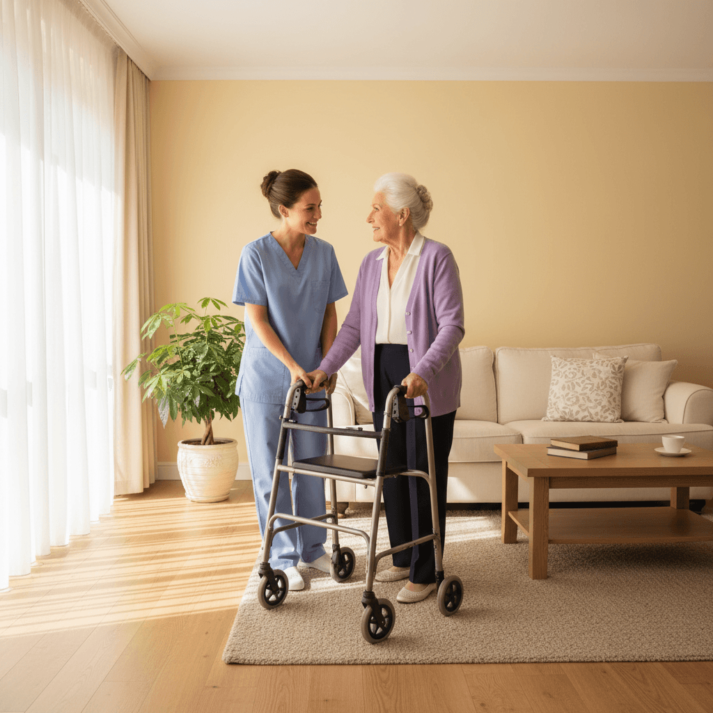Caregiver helping senior