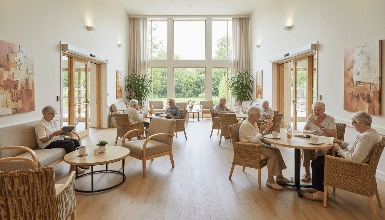Bright common area in an assisted living facility